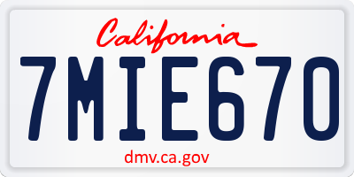 CA license plate 7MIE670