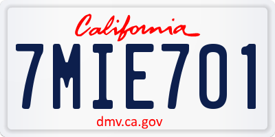 CA license plate 7MIE701