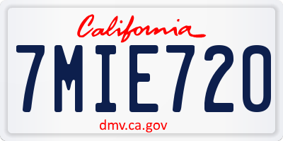 CA license plate 7MIE720