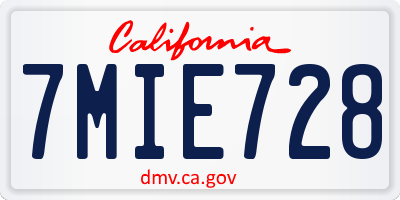 CA license plate 7MIE728