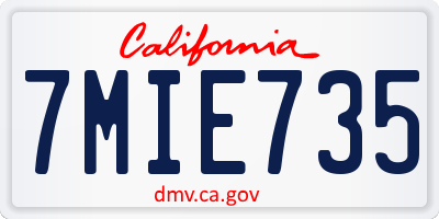 CA license plate 7MIE735