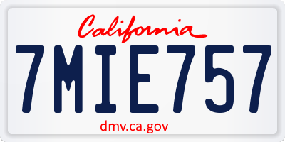 CA license plate 7MIE757