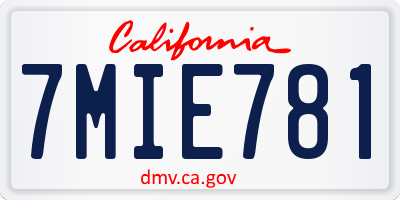 CA license plate 7MIE781