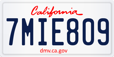 CA license plate 7MIE809