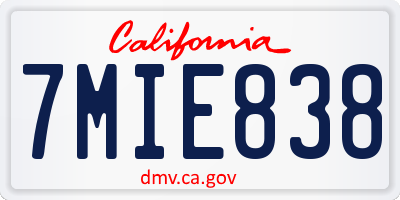CA license plate 7MIE838