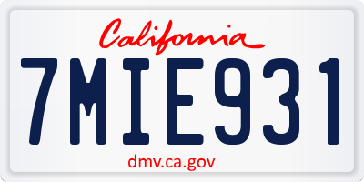 CA license plate 7MIE931