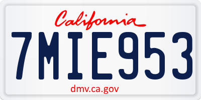 CA license plate 7MIE953