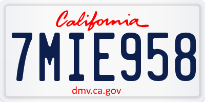 CA license plate 7MIE958