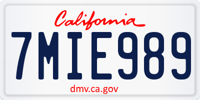 CA license plate 7MIE989