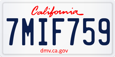 CA license plate 7MIF759