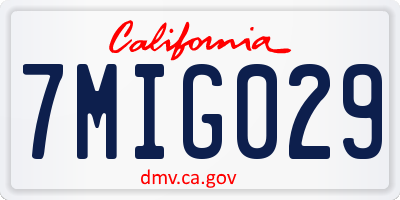 CA license plate 7MIG029