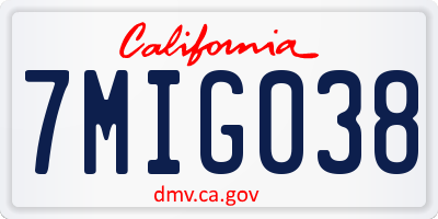 CA license plate 7MIG038