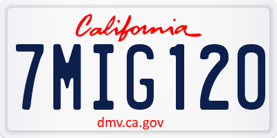 CA license plate 7MIG120
