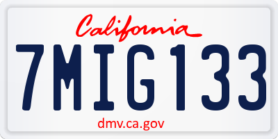 CA license plate 7MIG133