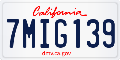 CA license plate 7MIG139