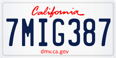 CA license plate 7MIG387