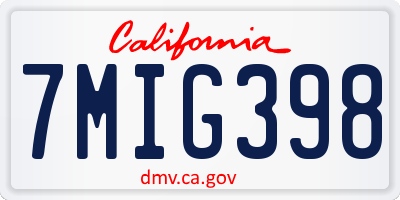 CA license plate 7MIG398