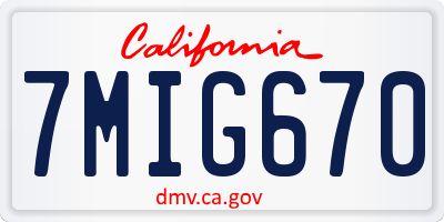 CA license plate 7MIG670