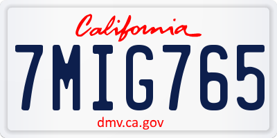 CA license plate 7MIG765