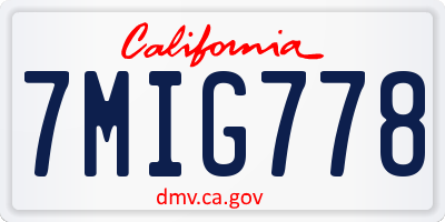 CA license plate 7MIG778
