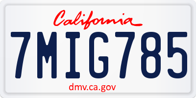 CA license plate 7MIG785