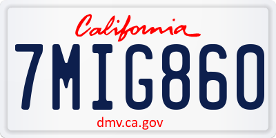 CA license plate 7MIG860