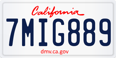 CA license plate 7MIG889