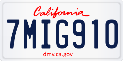CA license plate 7MIG910