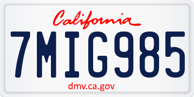 CA license plate 7MIG985
