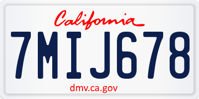 CA license plate 7MIJ678