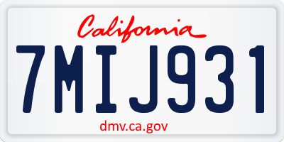 CA license plate 7MIJ931
