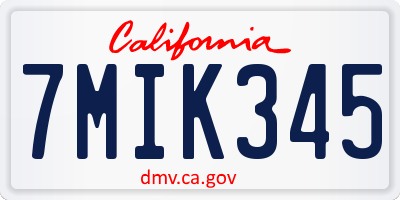 CA license plate 7MIK345