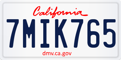 CA license plate 7MIK765