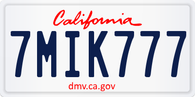 CA license plate 7MIK777