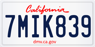 CA license plate 7MIK839