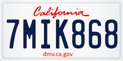 CA license plate 7MIK868