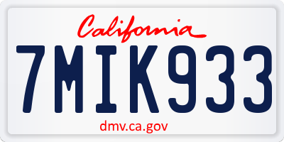 CA license plate 7MIK933