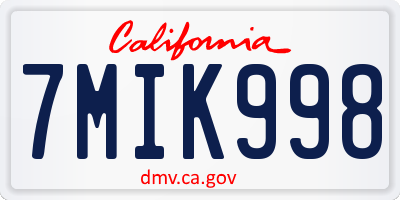 CA license plate 7MIK998