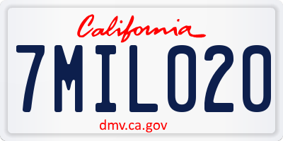 CA license plate 7MIL020
