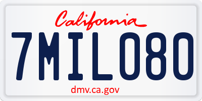 CA license plate 7MIL080