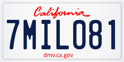 CA license plate 7MIL081