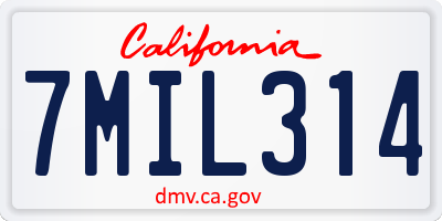 CA license plate 7MIL314