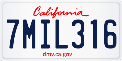CA license plate 7MIL316