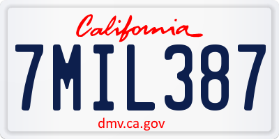 CA license plate 7MIL387