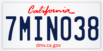 CA license plate 7MIN038