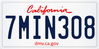 CA license plate 7MIN308