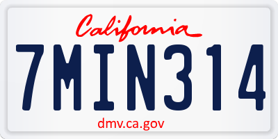 CA license plate 7MIN314