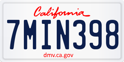 CA license plate 7MIN398