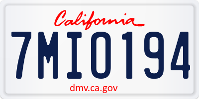CA license plate 7MIO194