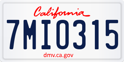 CA license plate 7MIO315
